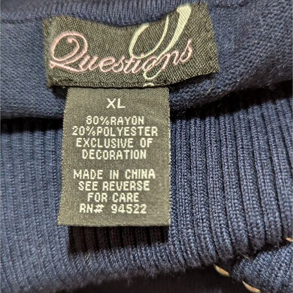 Questions Sweater Women Sz XL Navy Blue Nautical Cozy Soft Studded Cowl Neck - Picture 7 of 8